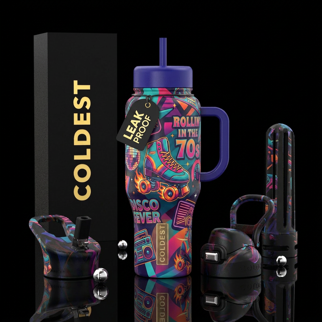 retro roller skating water bottle design