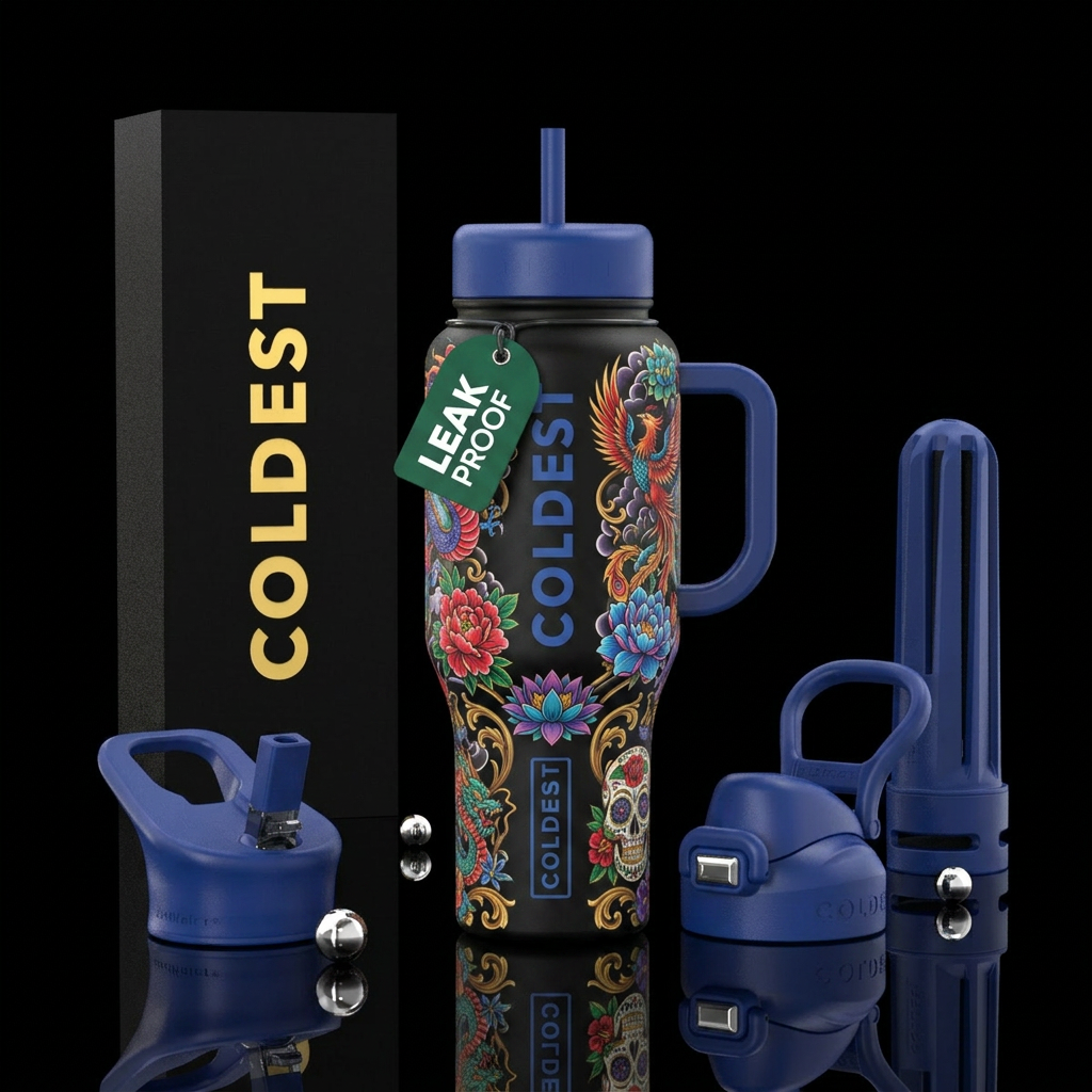 tattoo style water bottle design