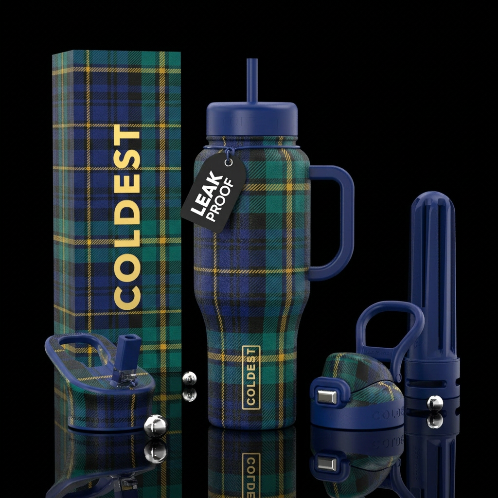 plaid water bottle design