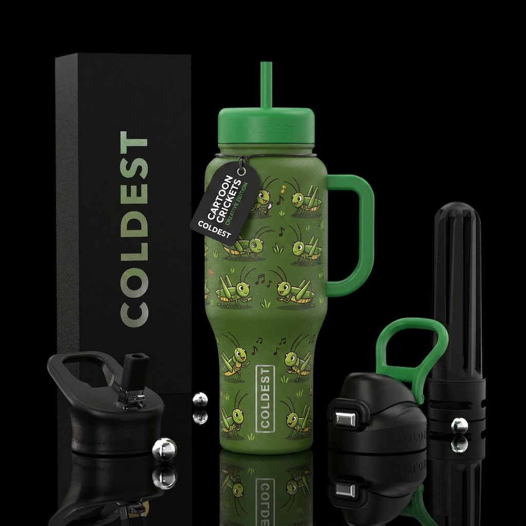 cartoon crickets water bottle design