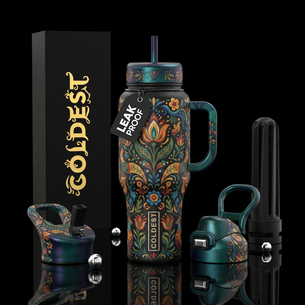 folk art water bottle design