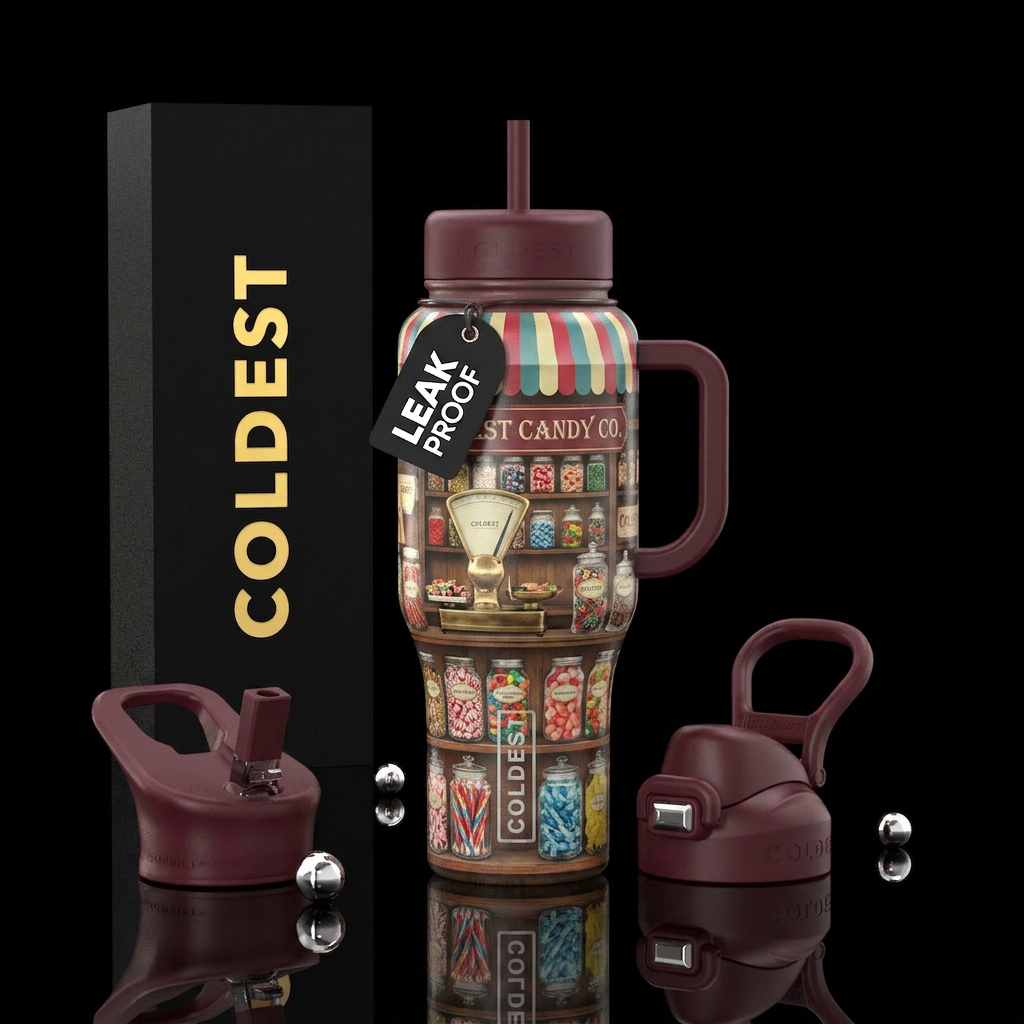 old time candy store water bottle design