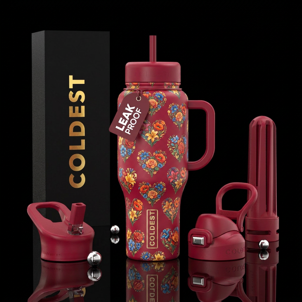 Heart all over with floral designs in the hearts water bottle design