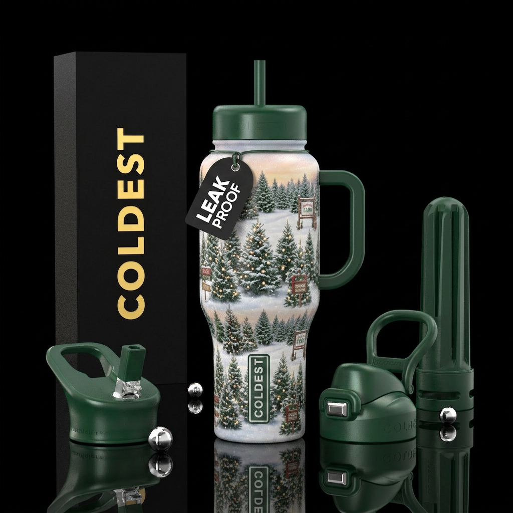 Christmas tree farm water bottle design