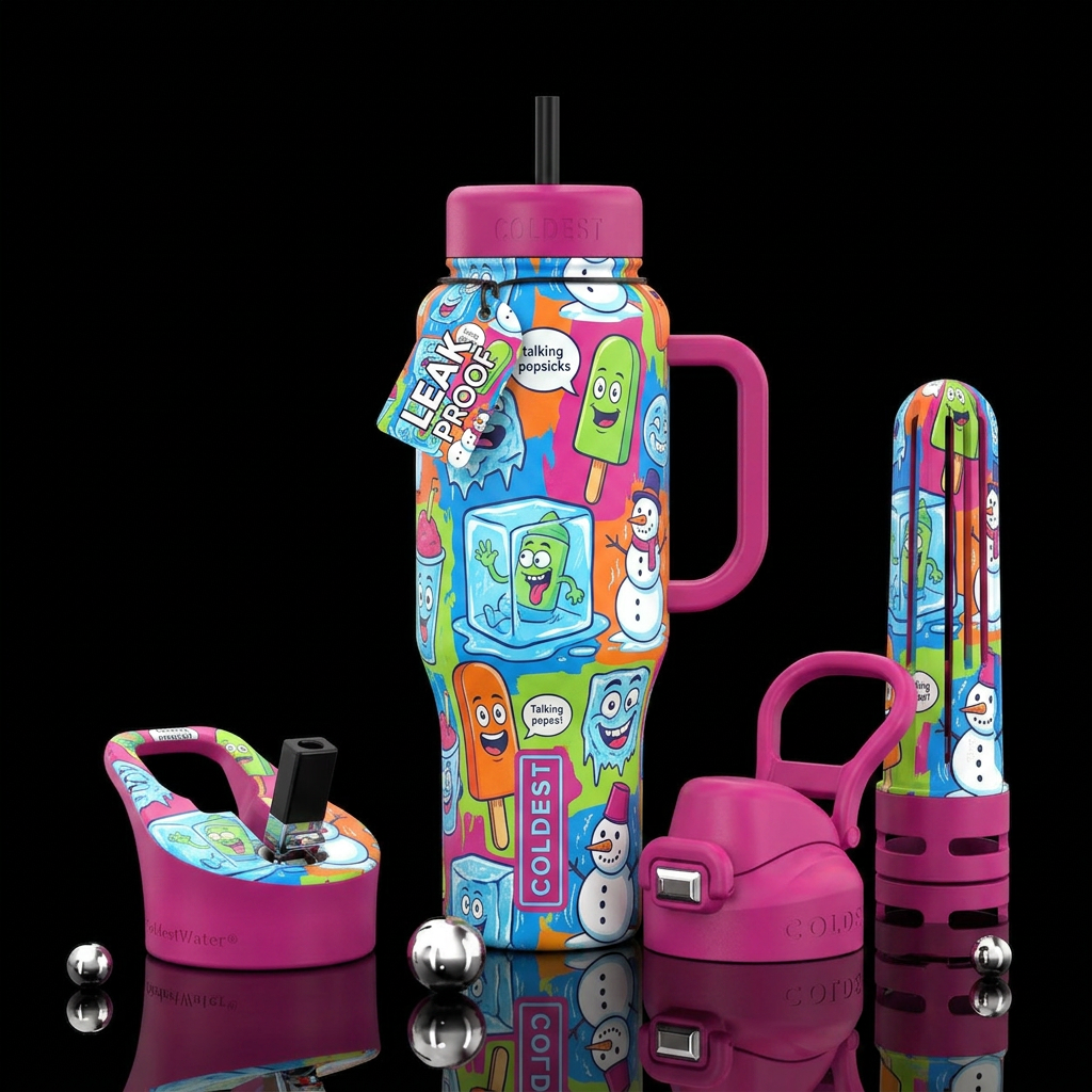 funny freeze cups water bottle design