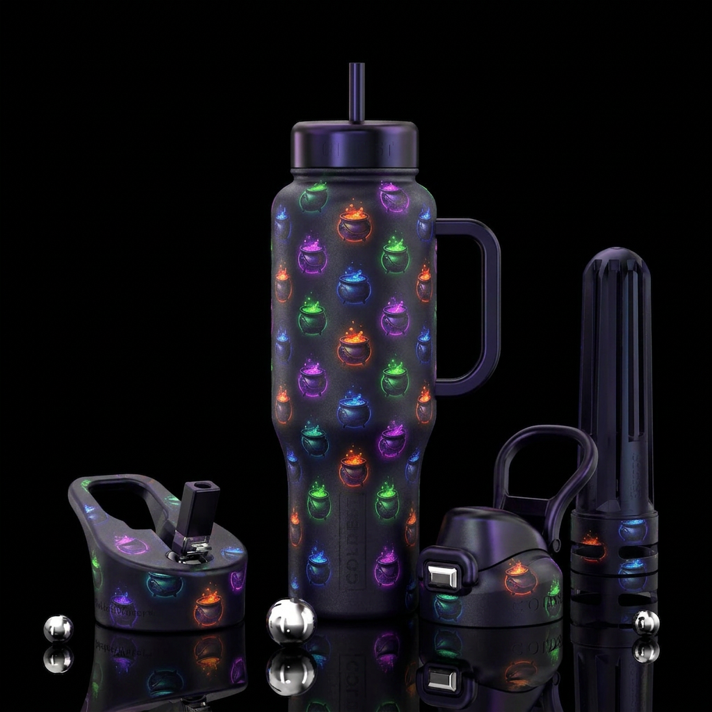 glowie cauldron all over water bottle design