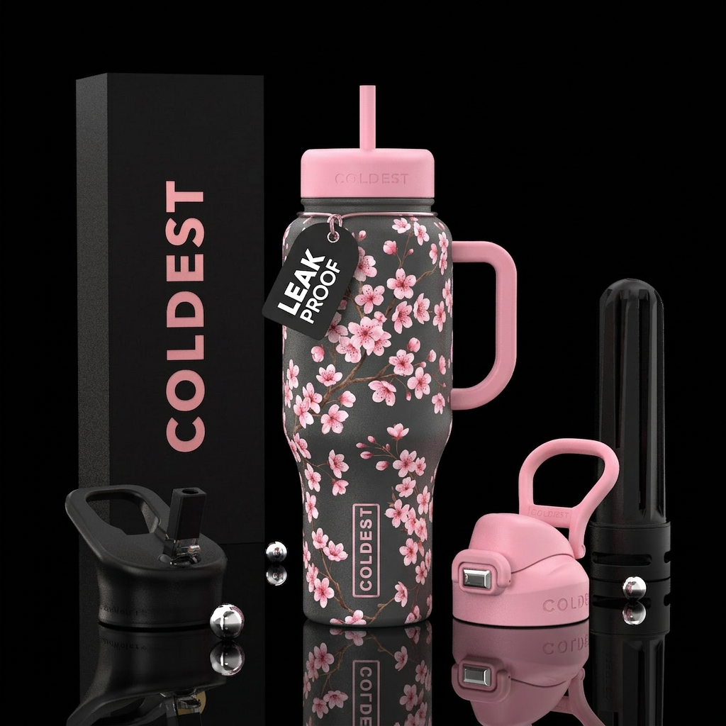 cherry blossoms water bottle design