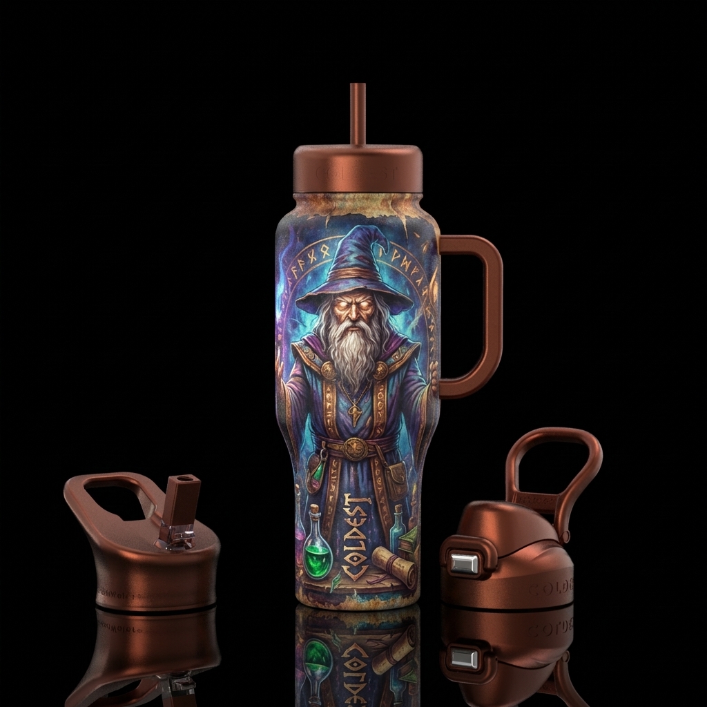 old, rustic, magical, wizard water bottle design
