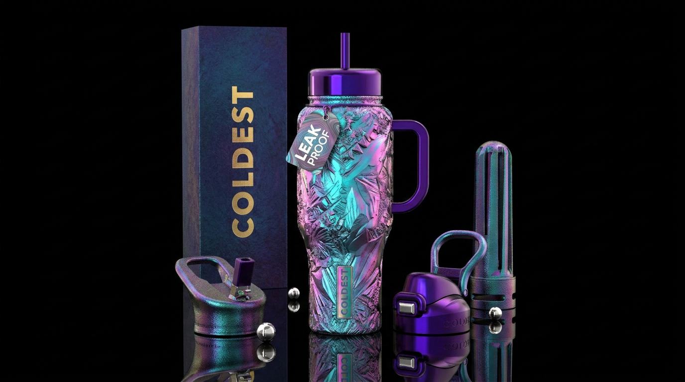Cup made from an alien craft with crazy colors and... water bottle design