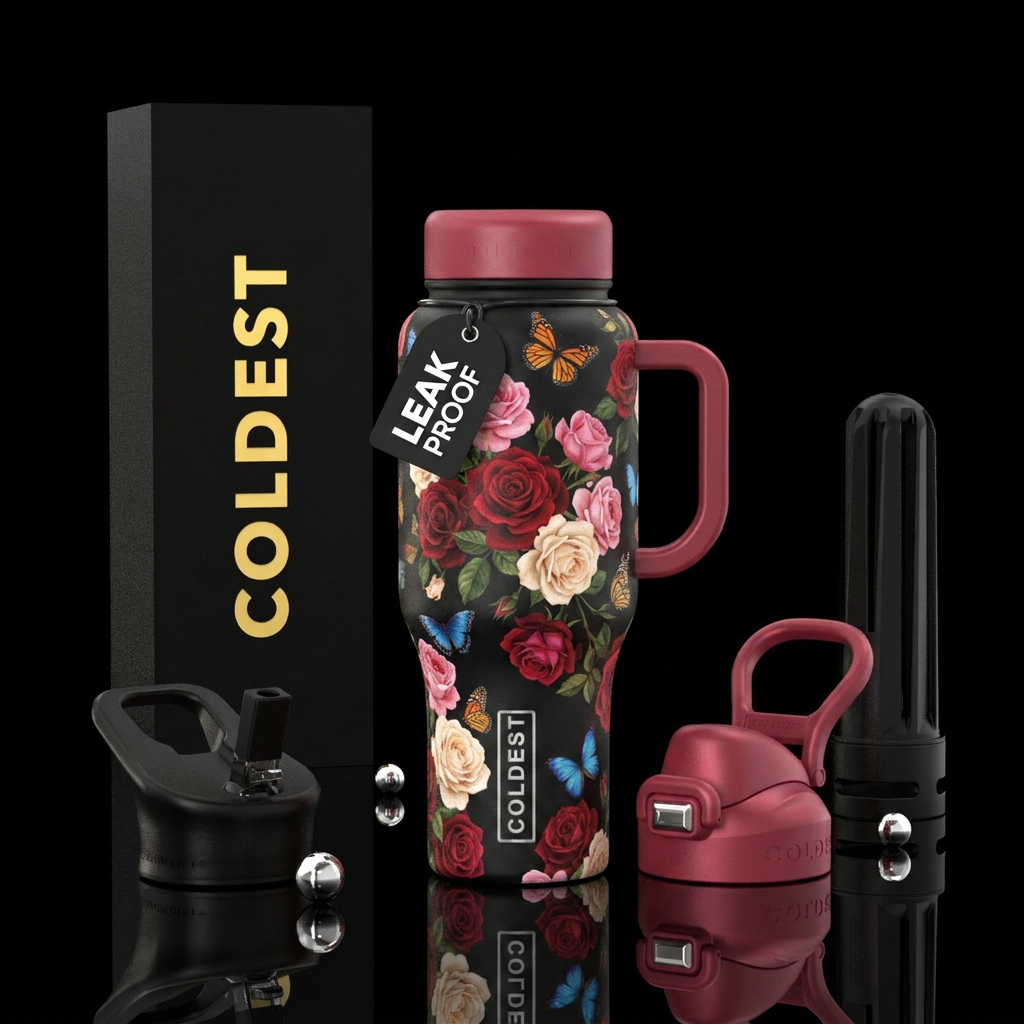Roses and butterflies water bottle design