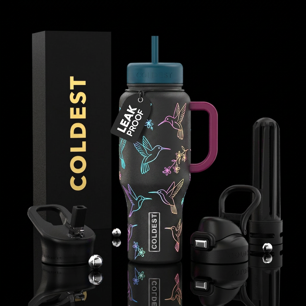 Hummingbirds minimal Glowie water bottle design