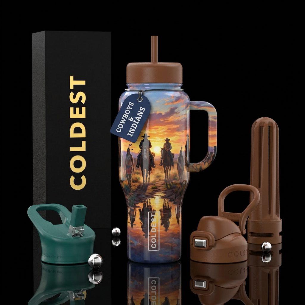Cowboys and Indians water bottle design