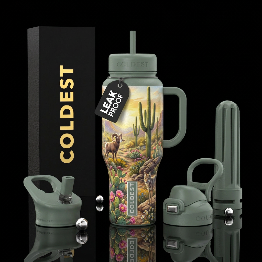 Western beauty of cactus and flowers with dessert ... water bottle design
