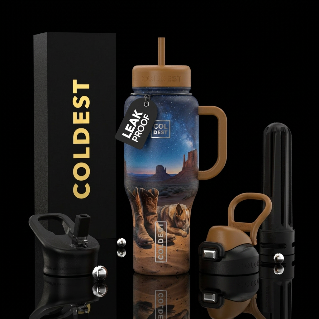 Cowboy 1 pair of  boots one boot tipped over  with... water bottle design