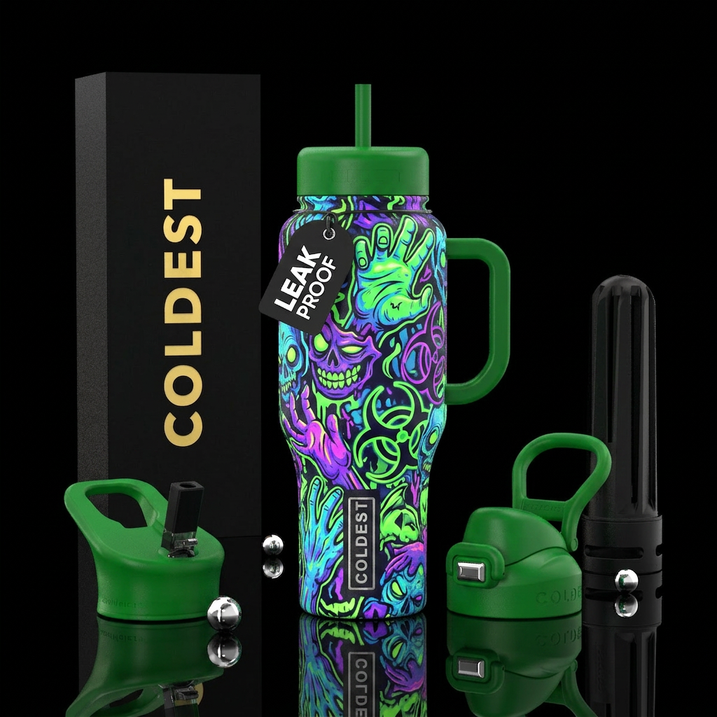 Spooky zombie glowie with vibrant colors water bottle design