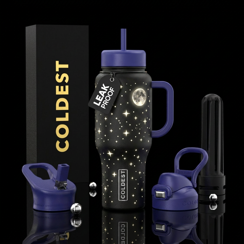 Glowing stars and moon water bottle design