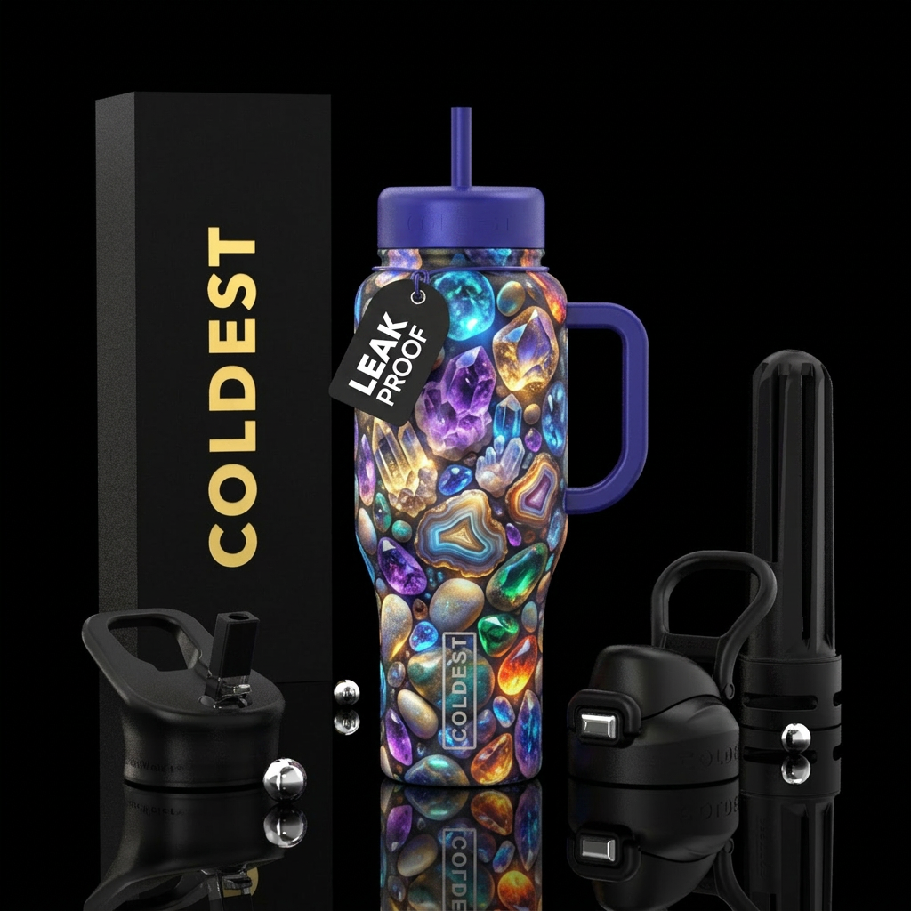 Rocks and gemstones that glow on a beach water bottle design