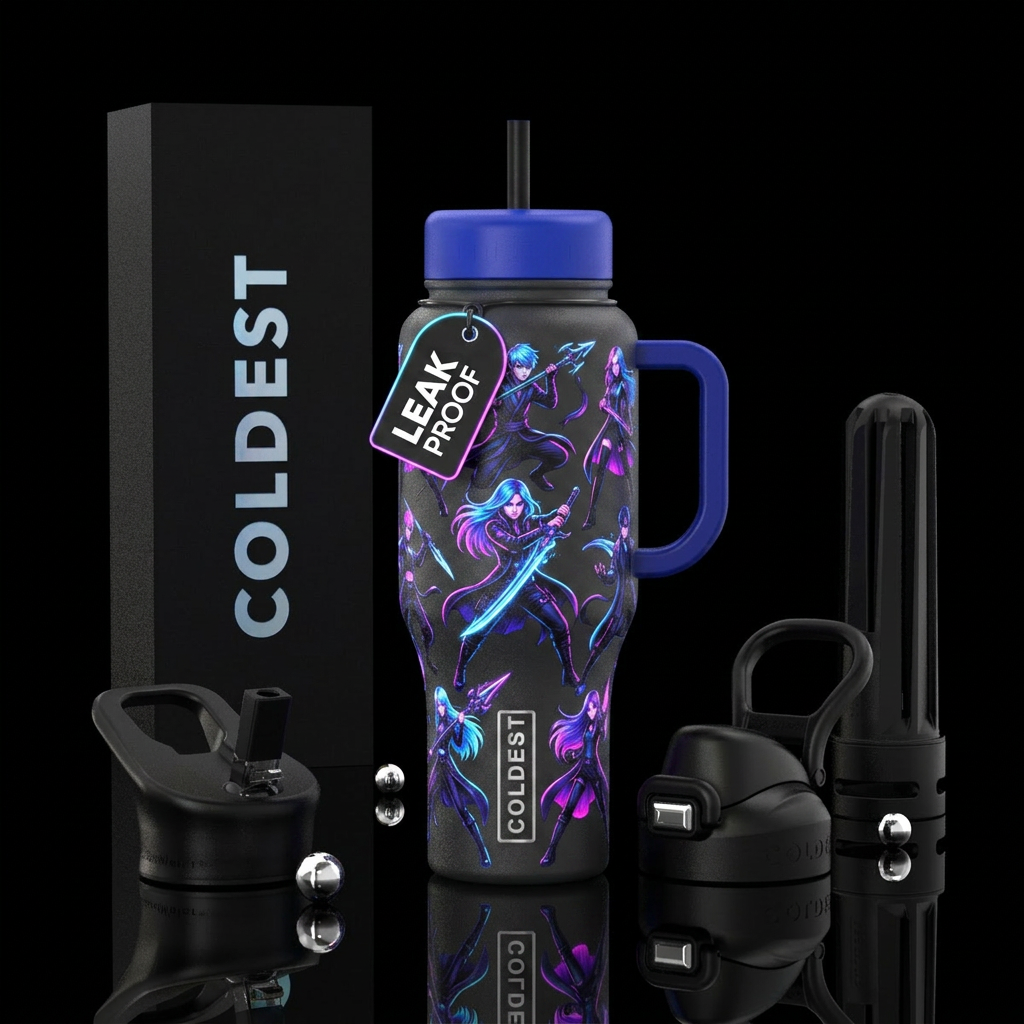 K pop demon hunters glowing water bottle design