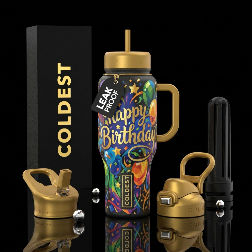 Happy birthday abstract water bottle design