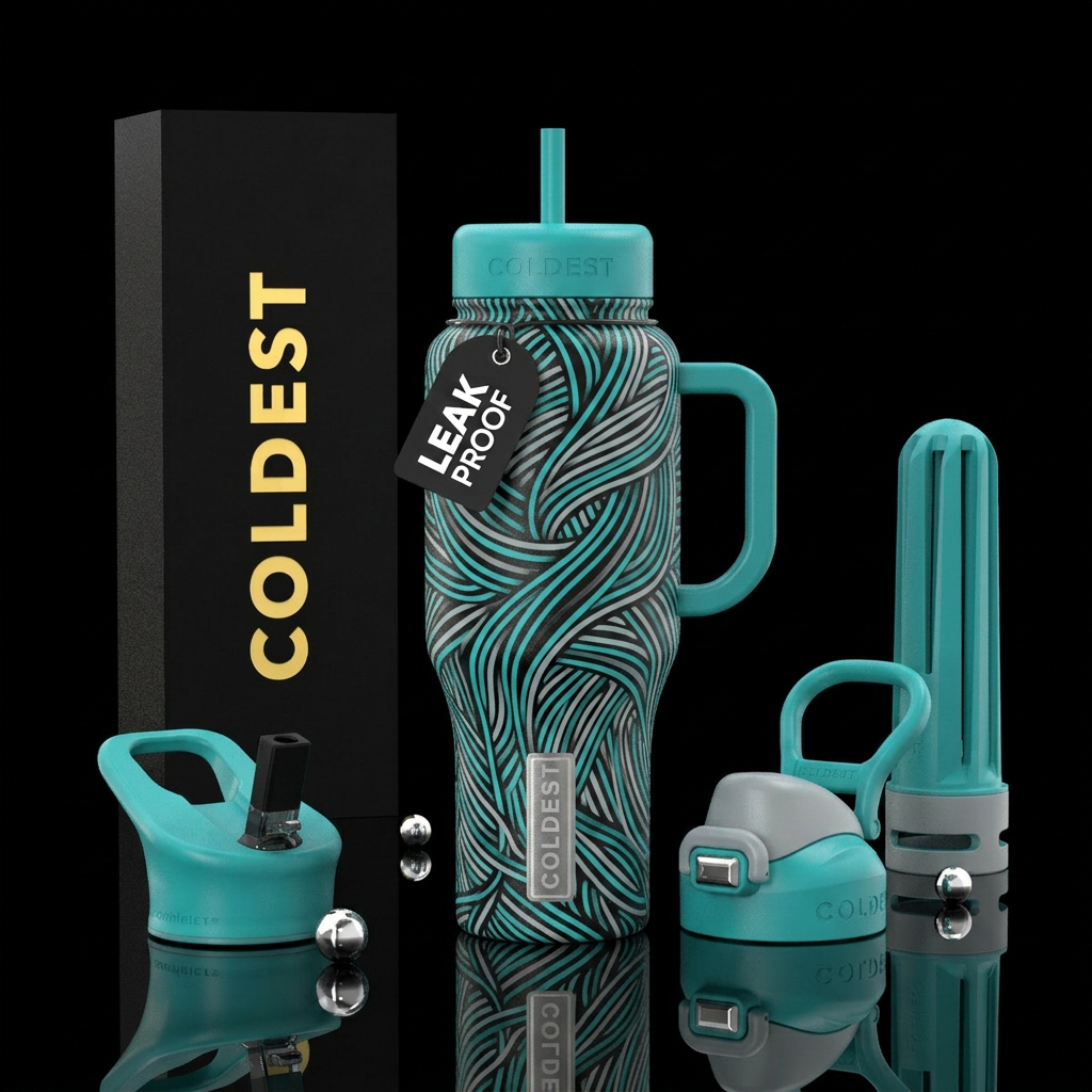 Teal labyrinth water bottle design