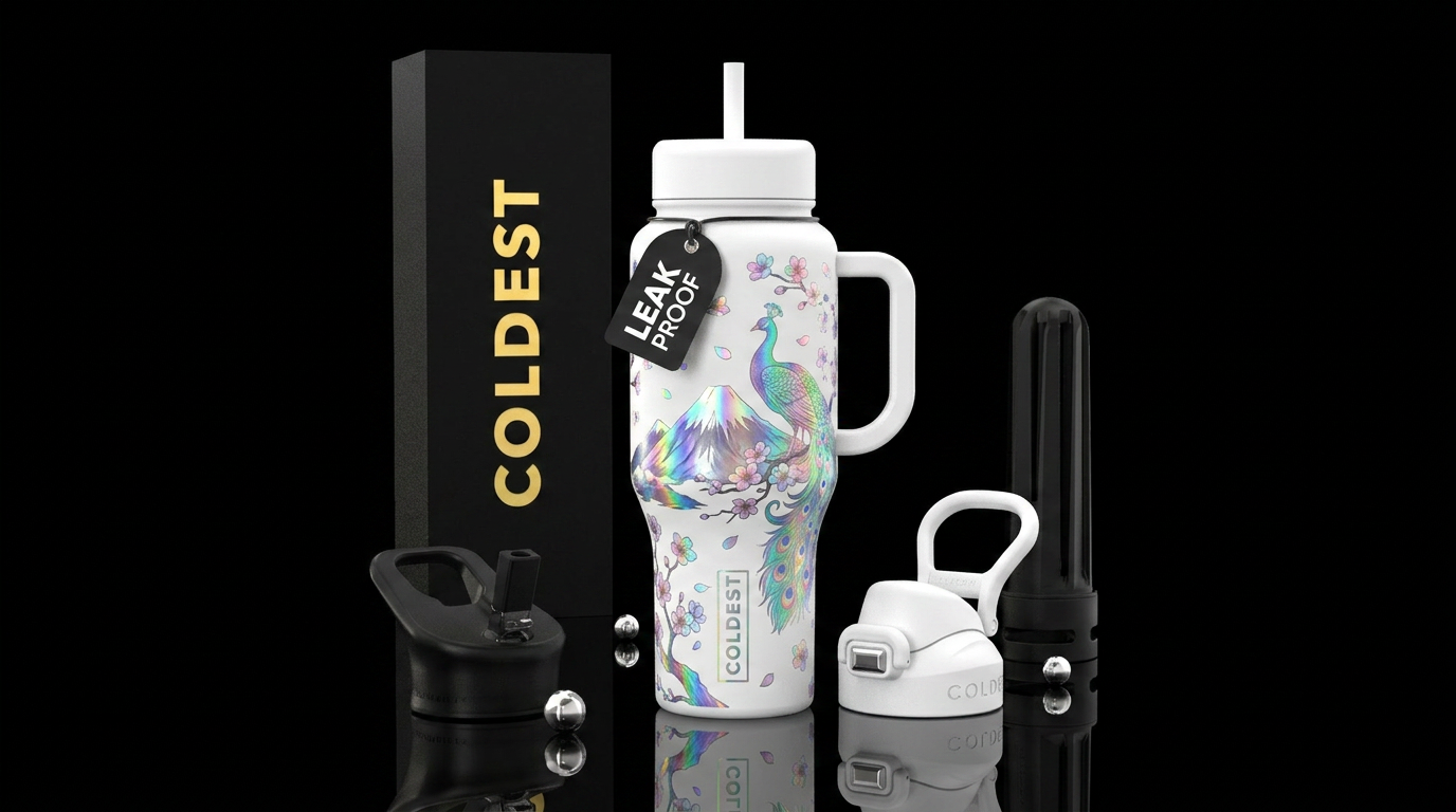 Blooming peacock water bottle design