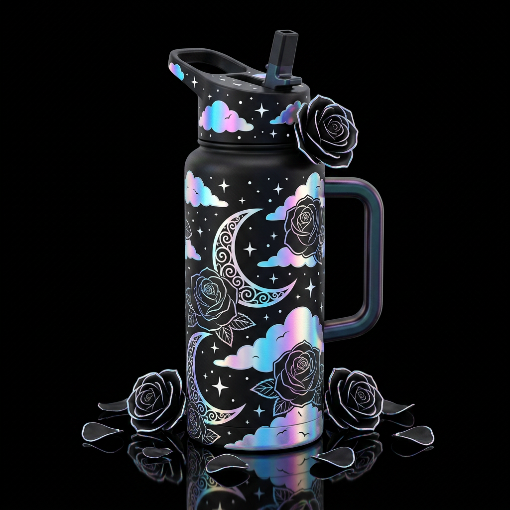 Moonlit roses water bottle design