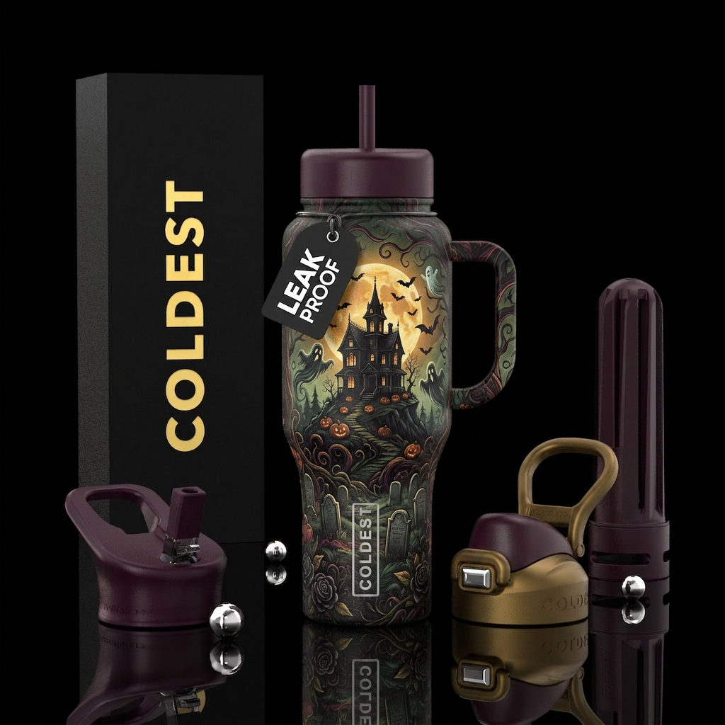 Haunted manor water bottle design