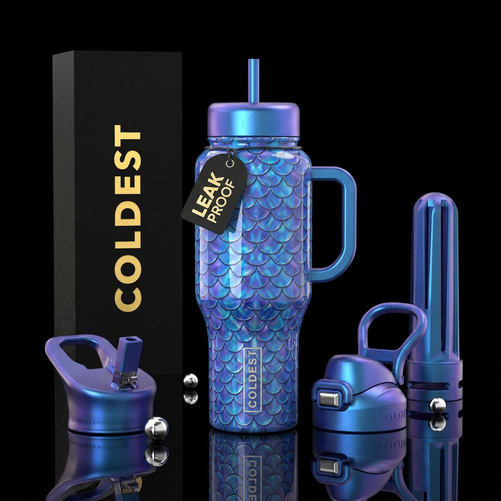 Purple mermaid water bottle design