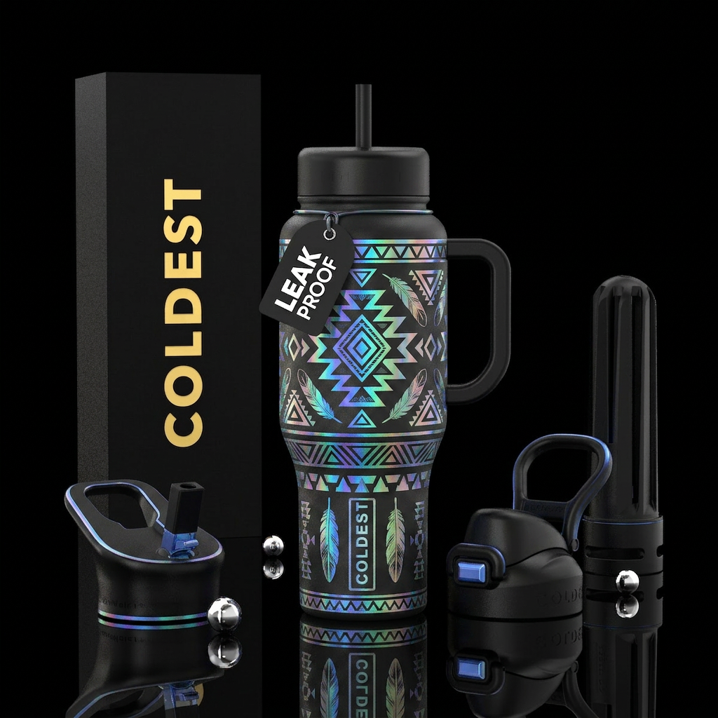 Moonlit tribal water bottle design