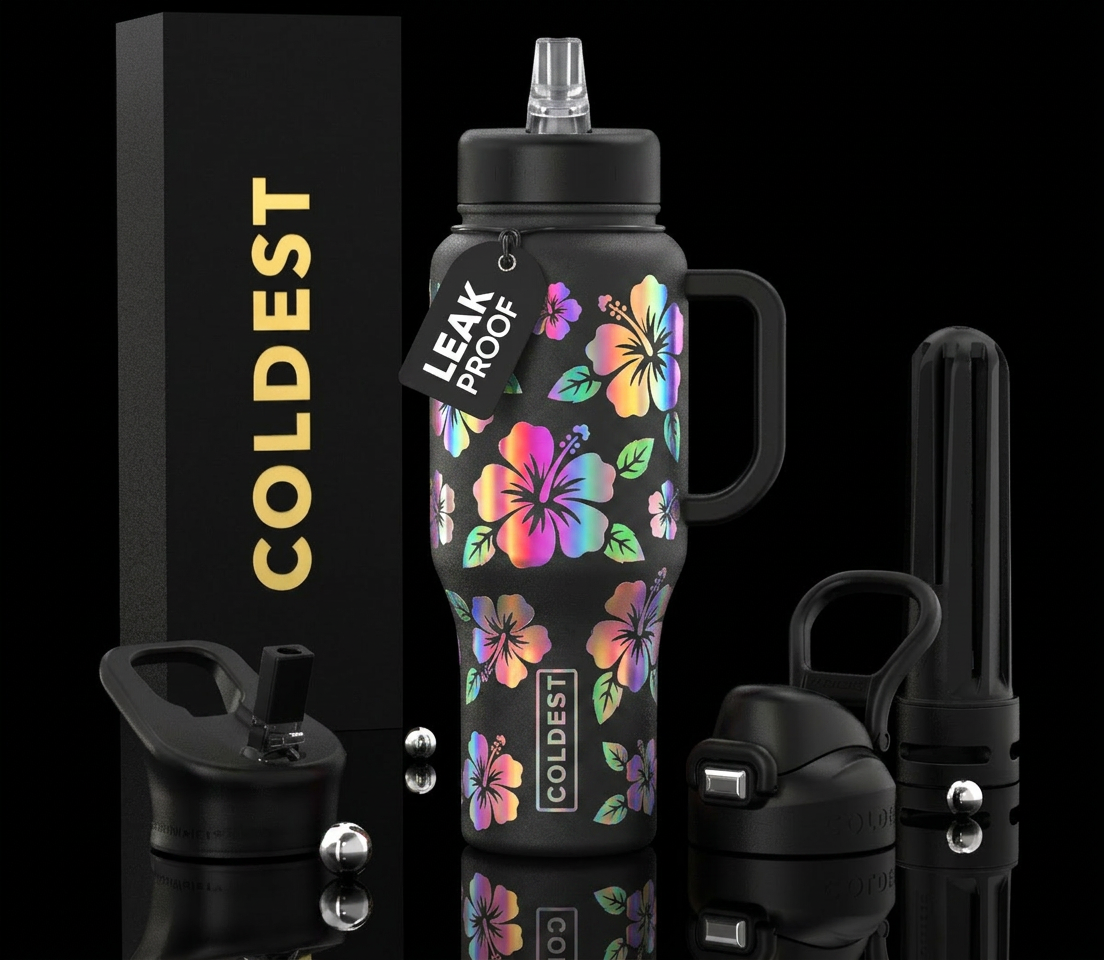 Moonlit hibiscus or sunset hibiscus water bottle design