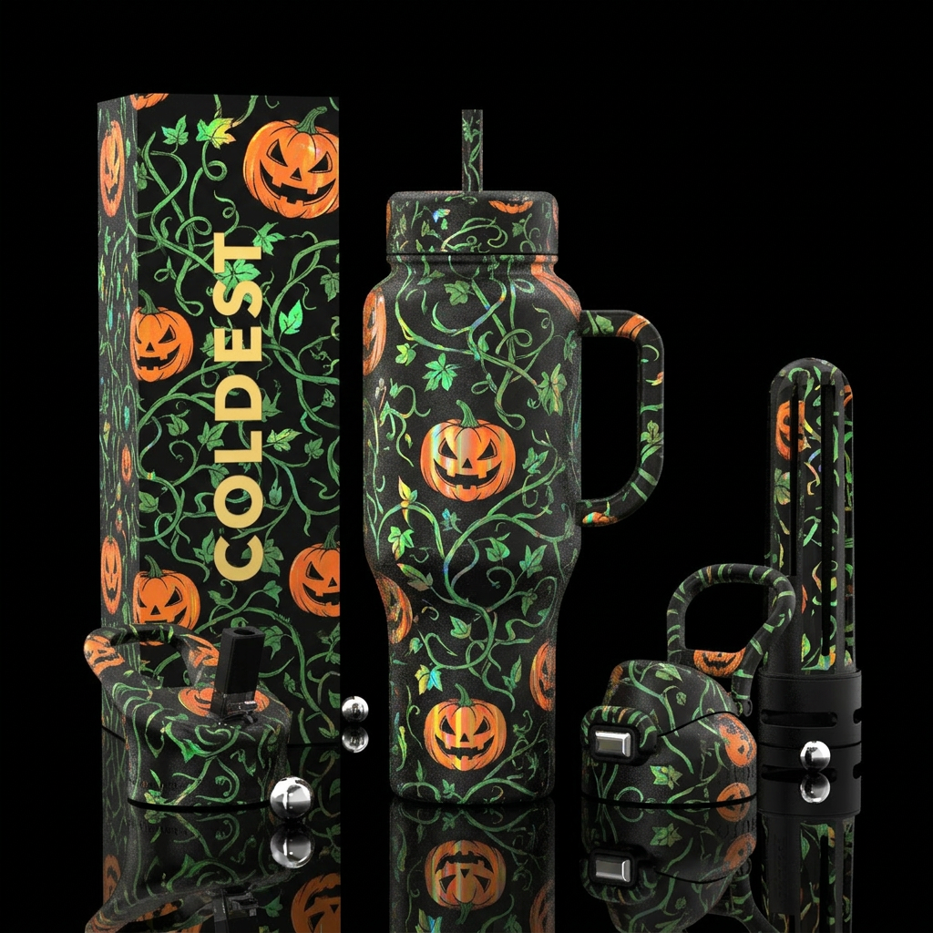 Moonlit pumpkin water bottle design