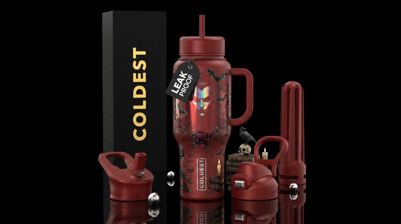 Vampire veil water bottle design