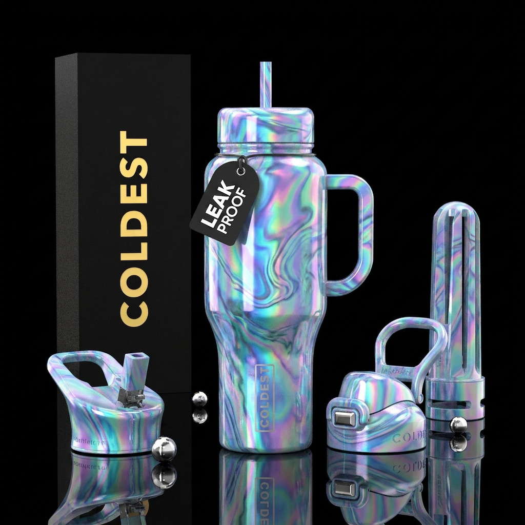 Moonlit marble water bottle design