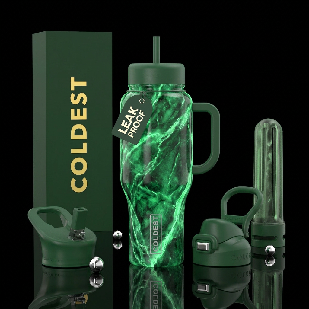Glowie green marble water bottle design