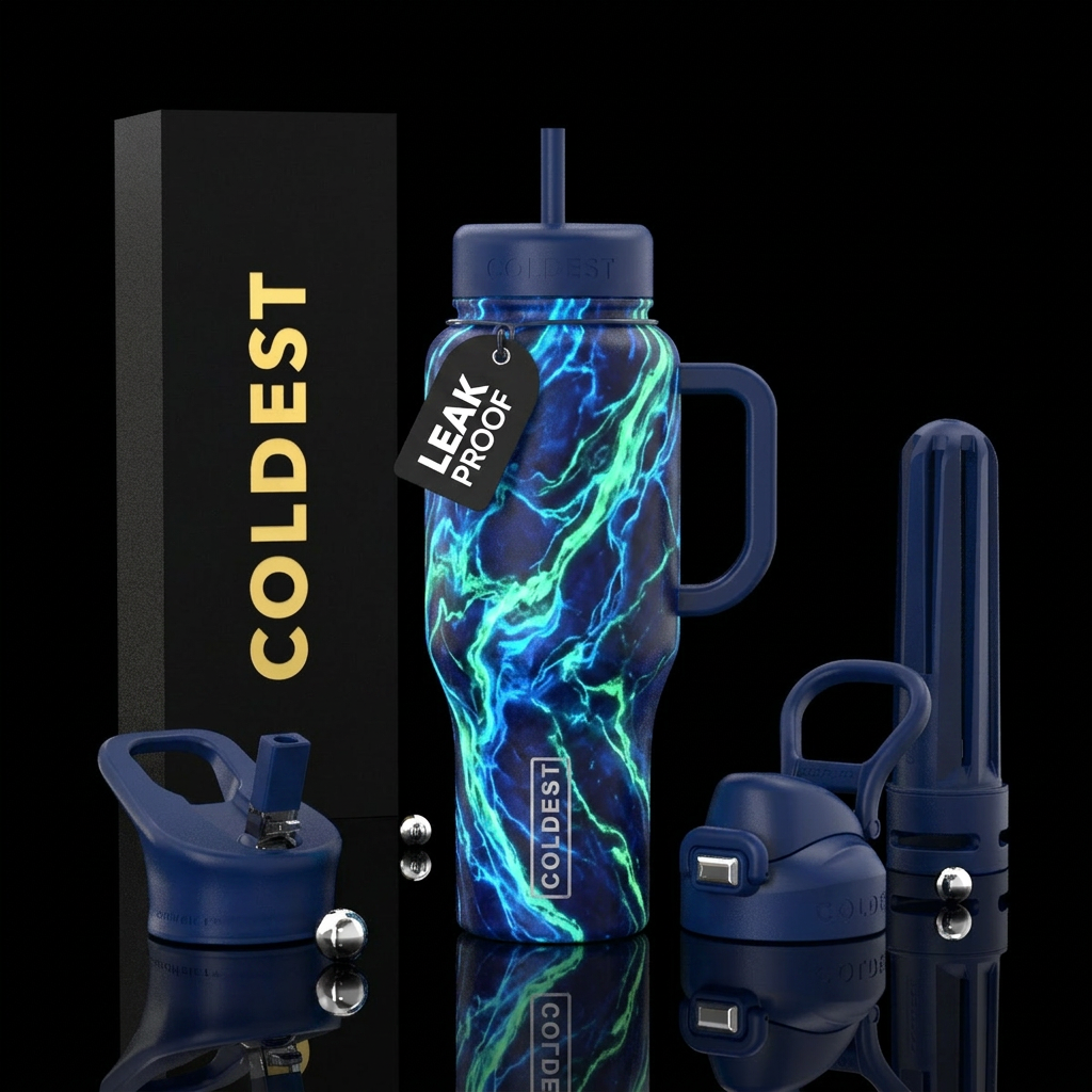 Glowie blue marble water bottle design