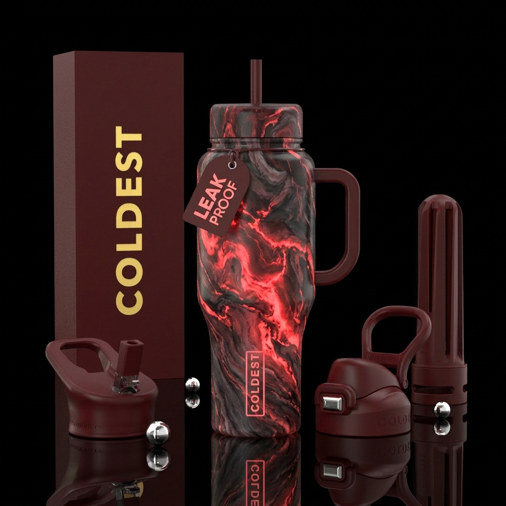 Glowie red marble water bottle design
