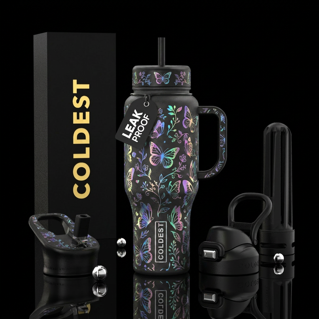 Moonlit butterflies water bottle design