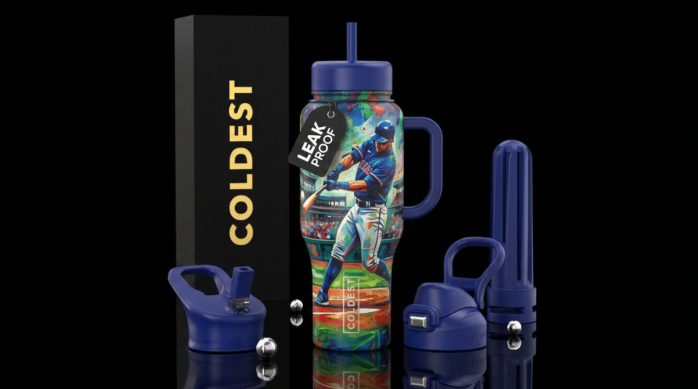 Abstract art of a pro baseball player hitting a ba... water bottle design