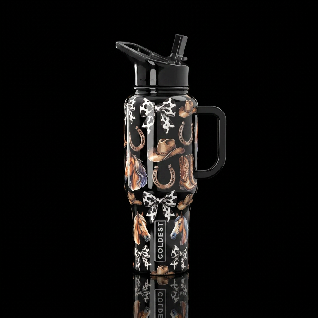 Coquette cowgirl or boots & bows water bottle design