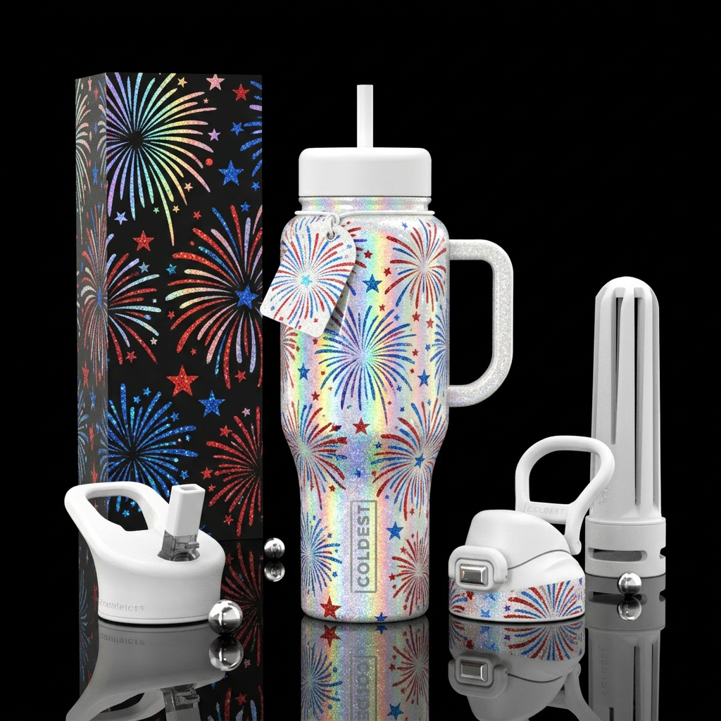 Cosmic celebration water bottle design