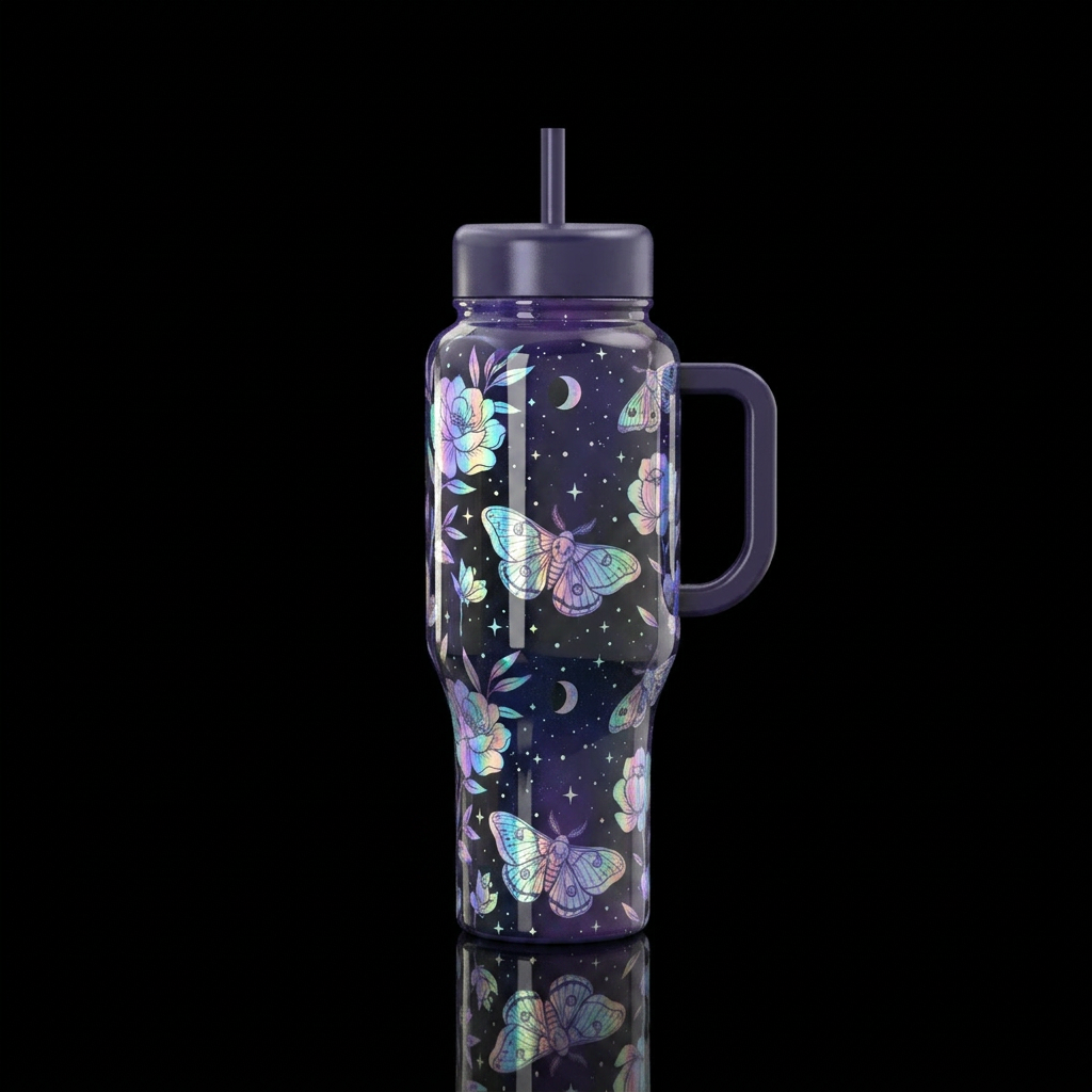 Lunar moth or moonlit moth water bottle design