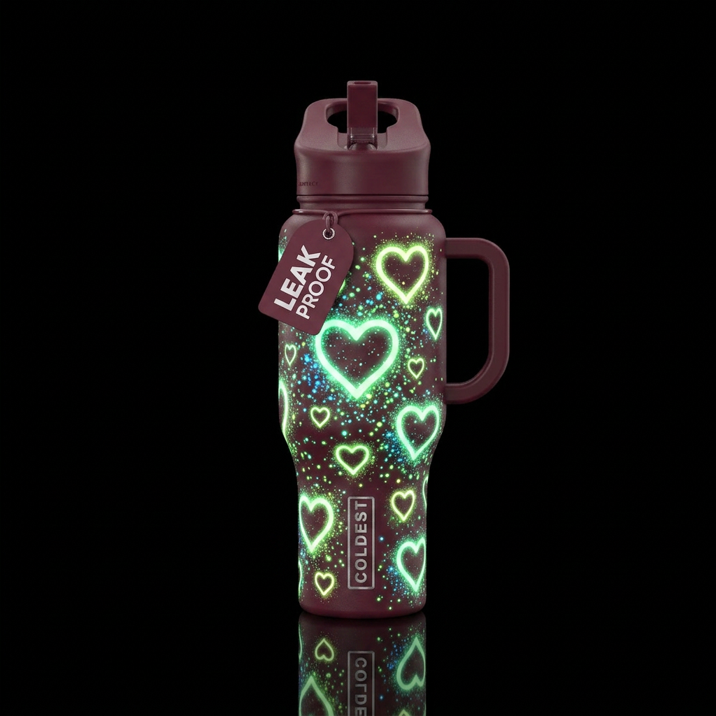 Glowie hearts water bottle design