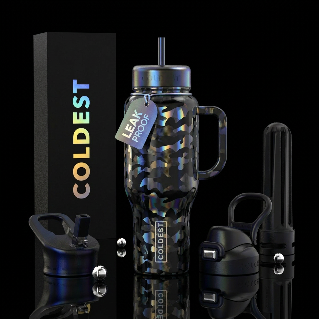 Moonlit camo water bottle design
