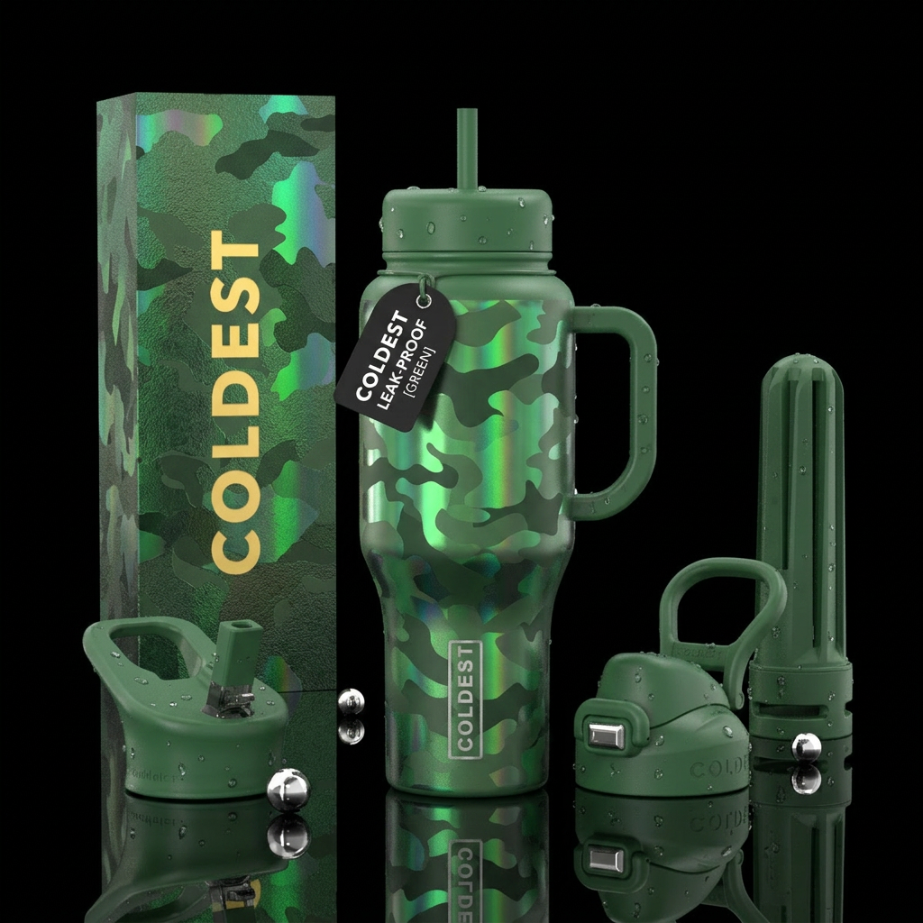 Green camo water bottle design