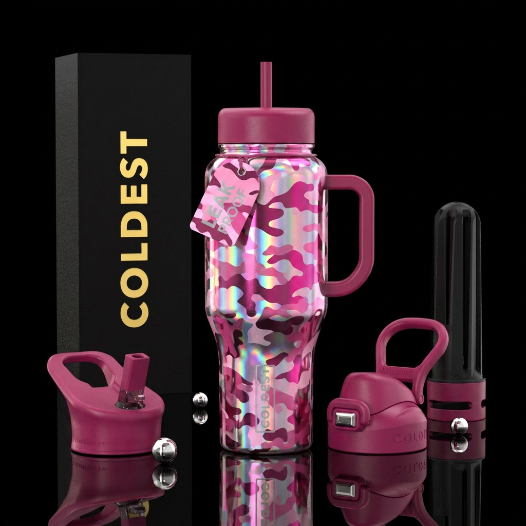 Pink camo water bottle design