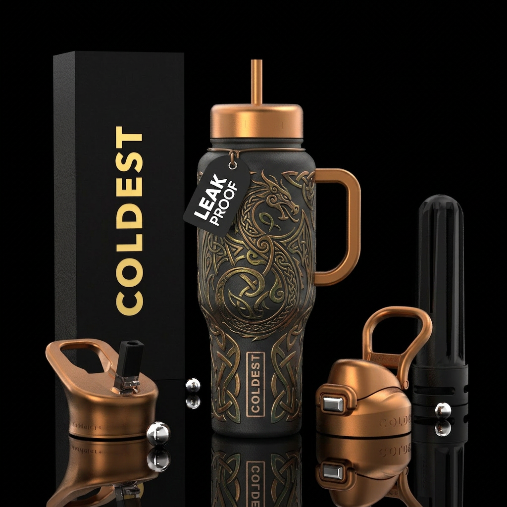 Magical Celtic knots and dragon water bottle design