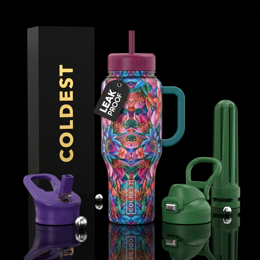 Kaleidoscope floral water bottle design