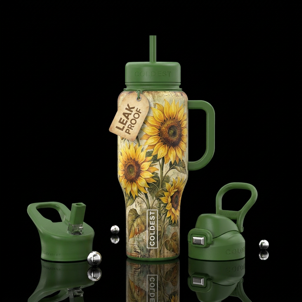 Vintage rustic with sunflower water bottle design