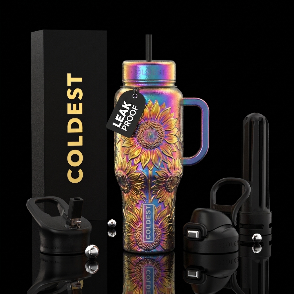 Holographic  in sunflowers water bottle design