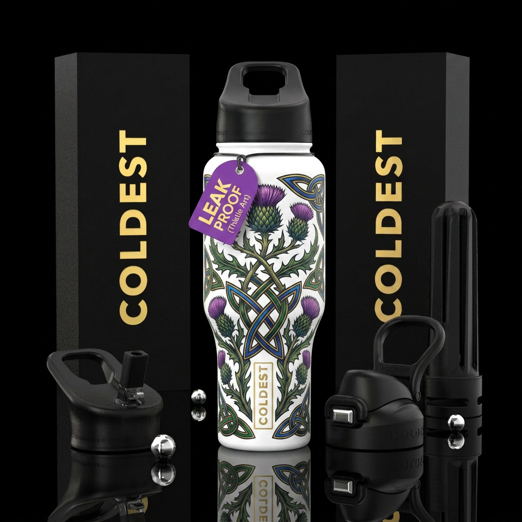 Braveheart thistle Celtic on white water bottle design